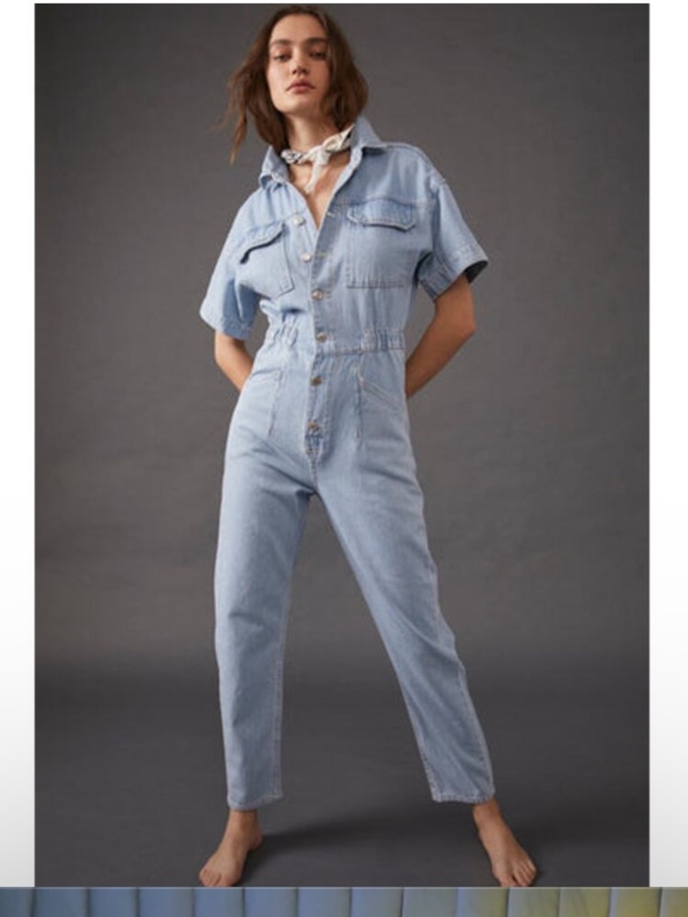 Free People Light Blue Denim Utility Jumpsuit